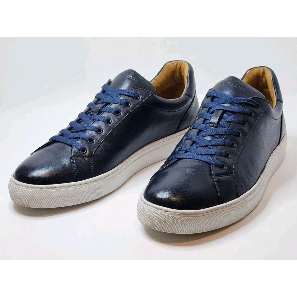Magnanni Navy Leather Low Top Sneakers Size 13 M Spain Cupsole Mens 21419 EUC
